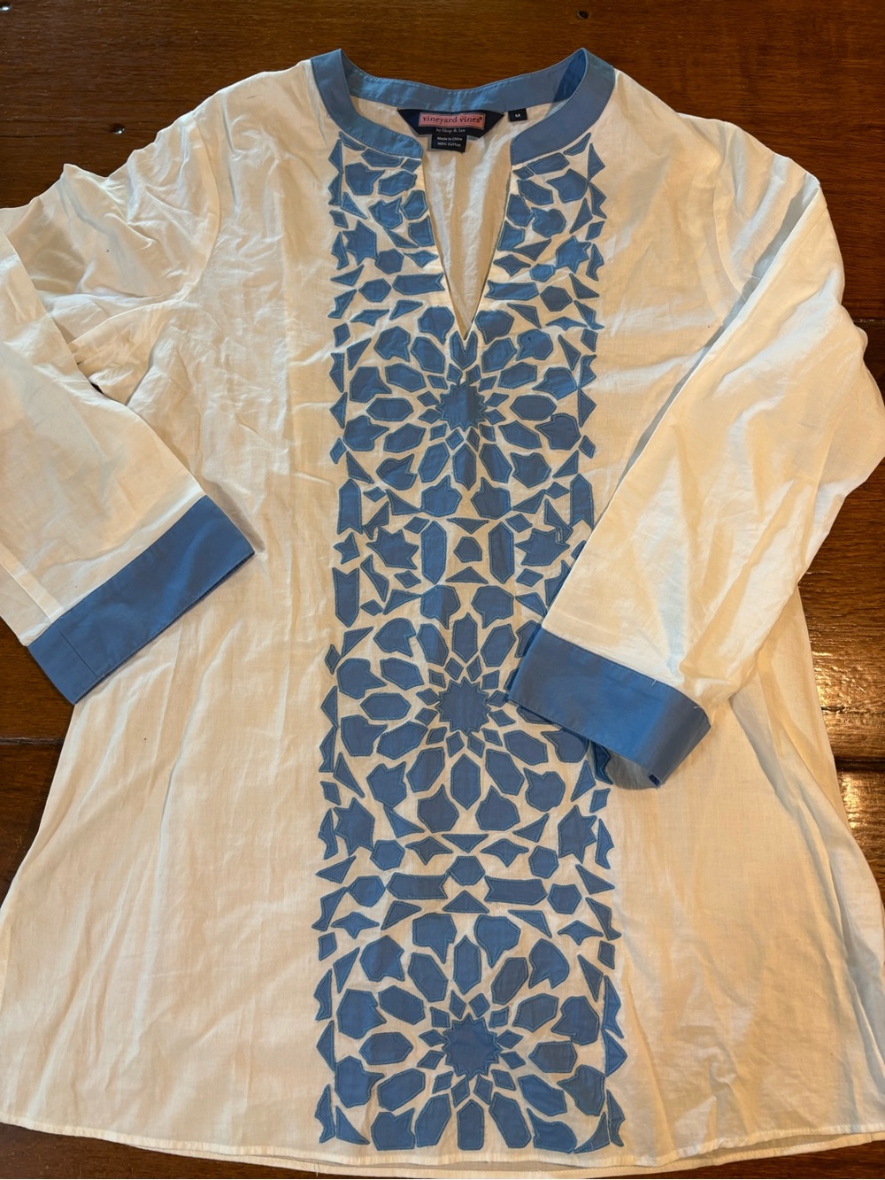 Vineyard Vines White Tunic with Blue Embroidered Front Panel